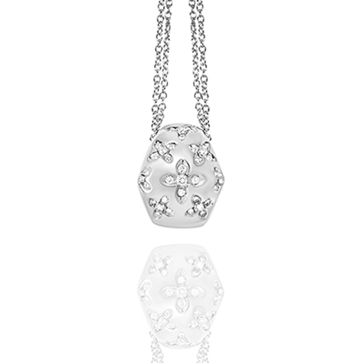 White Gold Floral Diamond Double Chain Pendant White Gold Floral Diamond Double Chain Pendant